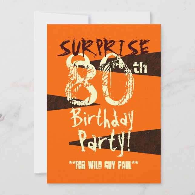 Invitation SURPRISE 80e anniversaire Brown ivoire Orange C735 (Devant)