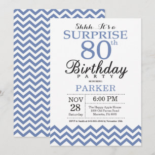 Invitation Surprise 80e Anniversaire Chevron Bleu