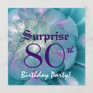 Invitation SURPRISE 80e anniversaire Dahlia bleue et violette