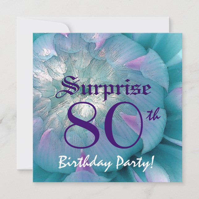 Invitation SURPRISE 80e anniversaire Dahlia bleue et violette (Devant)