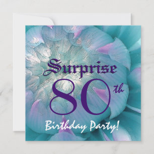 Invitation SURPRISE 80e anniversaire Dahlia bleue et violette