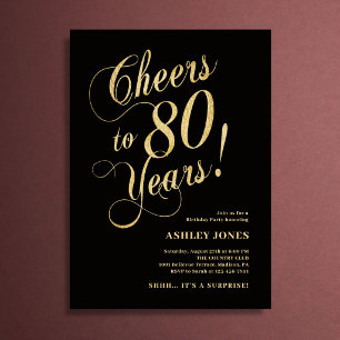 Invitation Surprise 80e anniversaire Élégant or noir