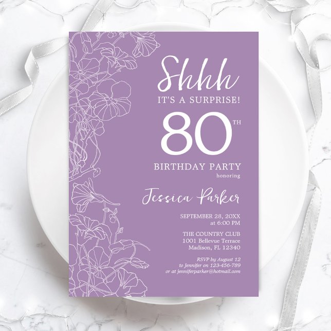 Invitation Surprise 80e anniversaire - Floral Purple (Créateur téléchargé)