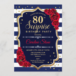 Invitation Surprise 80e anniversaire - Marine Blanc Rouge