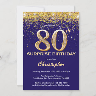 Invitation Surprise 80e anniversaire Marine Blue and Gold Par