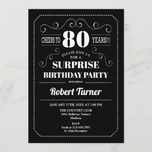 Invitation Surprise 80e anniversaire - Noir Blanc