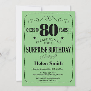 Invitation Surprise 80e anniversaire noir et vert