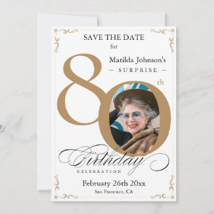 Invitation Surprise 80e Anniversaire Or Blanc Enregistrer la 