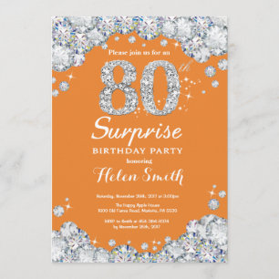 Invitation Surprise 80e anniversaire Orange et Silver Diamond