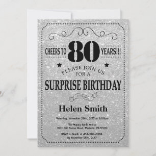 Invitation Surprise 80e Anniversaire Paillettes Noires et Arg