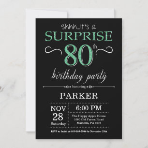 Invitation Surprise 80e Anniversaire Paillettes Noires et Ver