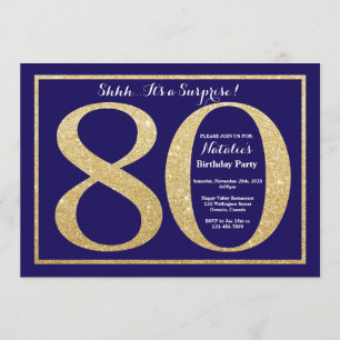 Invitation Surprise 80e anniversaire Parties scintillant bleu