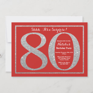 Invitation Surprise 80e anniversaire Parties scintillant roug