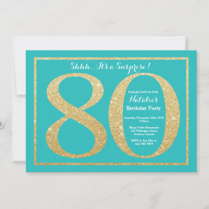 Invitation Surprise 80e anniversaire Parties scintillant Turq