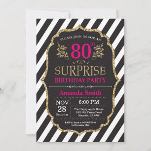 Invitation surprise 80e anniversaire Pink Black Go