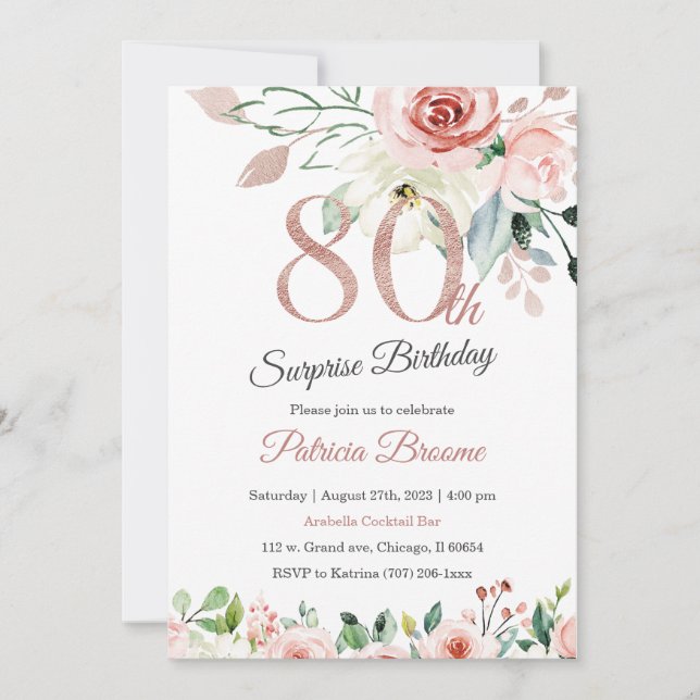 Invitation Surprise 80e anniversaire pour les femmes (Devant)