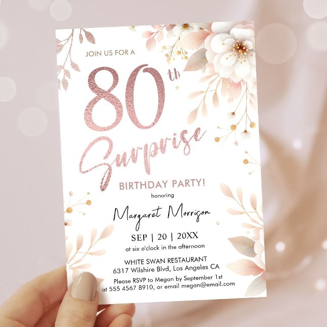 Invitation Surprise 80e anniversaire Rose de fête Gold Girl F (Créateur téléchargé)