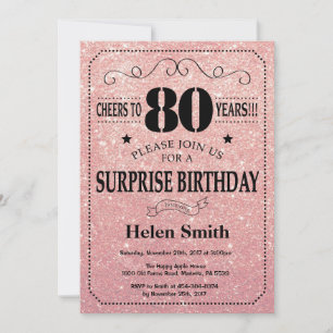 Invitation Surprise 80e Anniversaire Rose Gold Pailleté Rose
