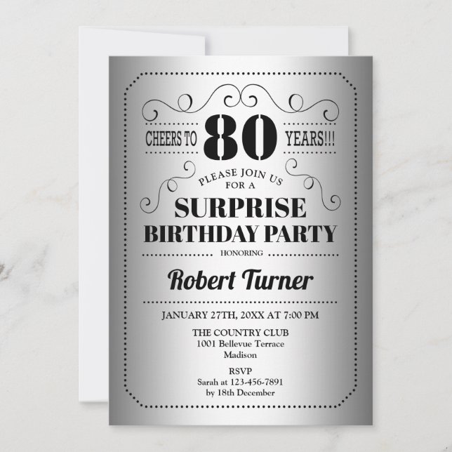 Invitation Surprise 80e anniversaire - Silver Black (Devant)