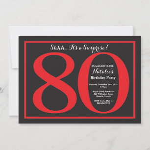 Invitation Surprise 80e Anniversaire Tableau Noir Rouge et No
