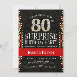 Invitation Surprise 80e fête d'anniversaire - Gold Black Red
