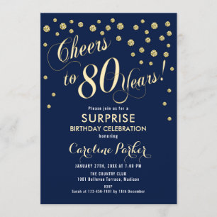 Invitation Surprise 80e fête d'anniversaire - Gold Navy