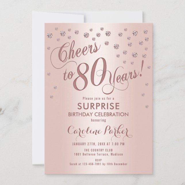 Invitation Surprise 80e fête d'anniversaire - Rose Gold (Devant)