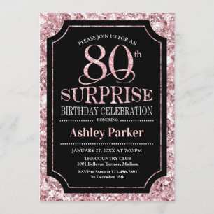 Invitation Surprise 80e fête d'anniversaire - Rose Gold Black