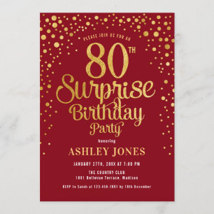 Invitation Surprise 80e fête d'anniversaire - Rouge & Or