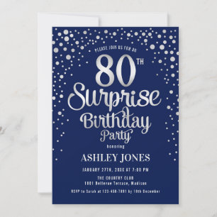 Invitation Surprise 80e fête d'anniversaire - Silver & Navy B