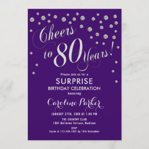 Invitation Surprise 80e fête d'anniversaire - Silver Purple