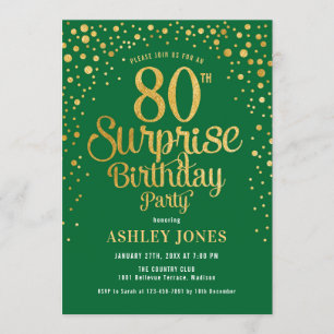 Invitation Surprise 80e fête d'anniversaire - Vert & Or