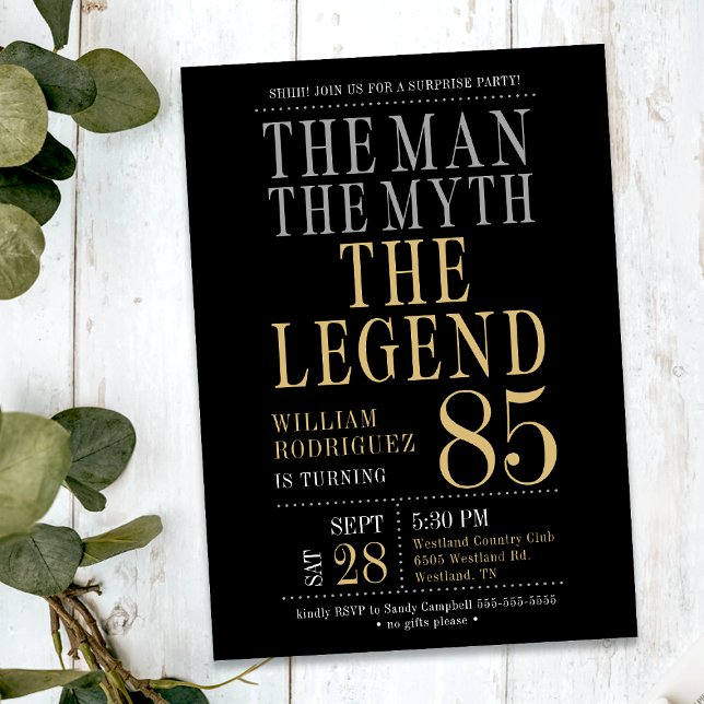 Invitation Surprise 85e anniversaire L'homme Le mythe La lége (Créateur téléchargé)