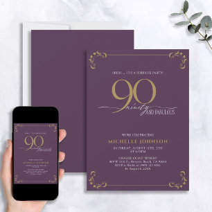 Invitation Surprise 90 & Fabuleux Anniversaire Purple & Or