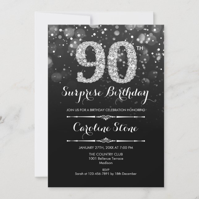 Invitation Surprise 90e anniversaire - Argent noir (Devant)