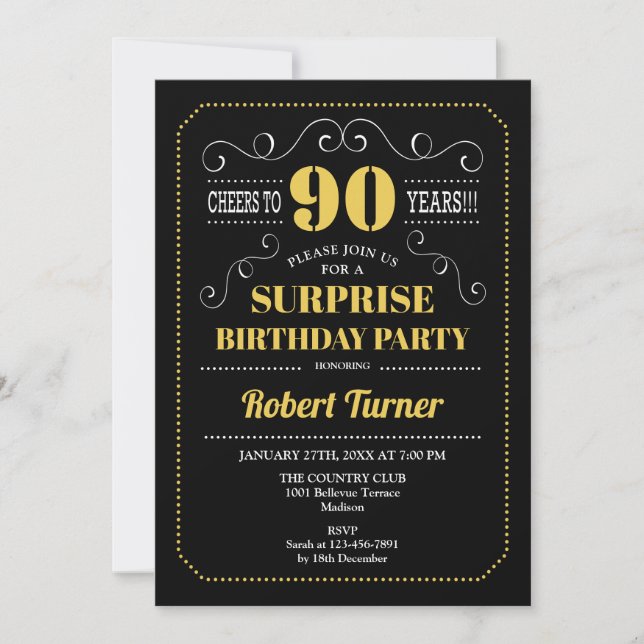 Invitation Surprise 90e anniversaire - Black Gold (Devant)