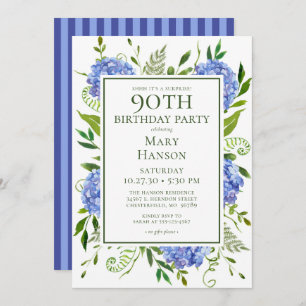 Invitation Surprise 90e anniversaire Blue Hydrangeas