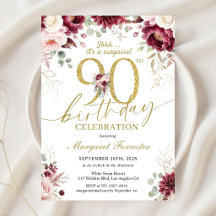 Surprise 90e Anniversaire Bourgogne Rose Florale O