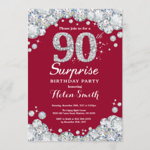 Invitation Surprise 90e anniversaire Burgundy Red Silver Diam