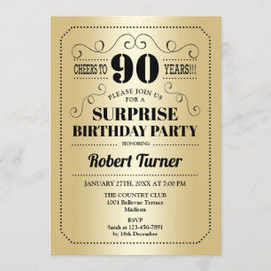 Invitation Surprise 90e anniversaire - Gold Black