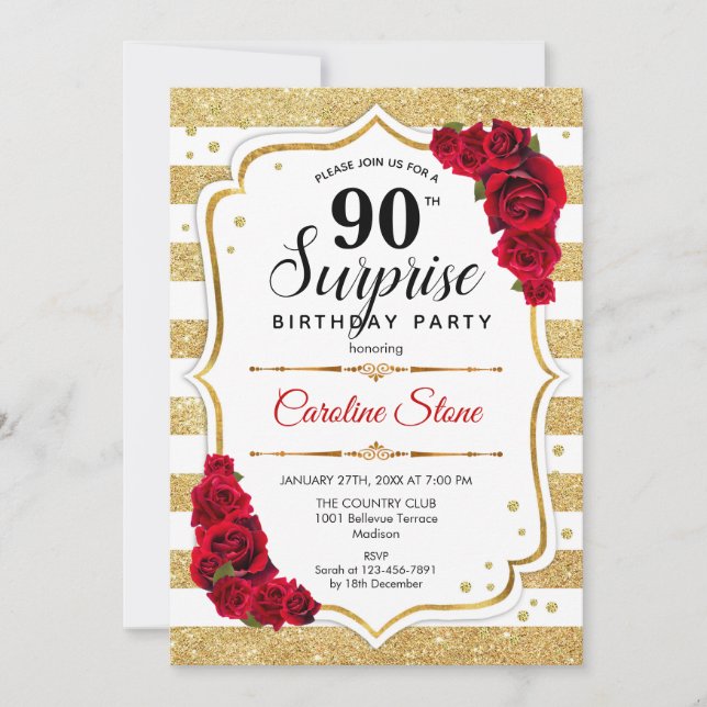 Invitation Surprise 90e anniversaire - Gold White Red (Devant)
