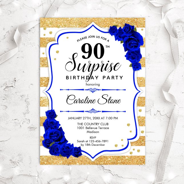 Invitation Surprise 90e anniversaire - Gold White Royal Blue (Créateur téléchargé)