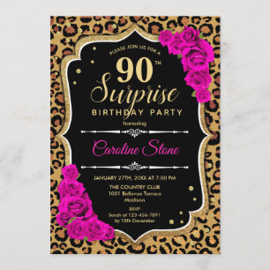 Invitation Surprise 90e anniversaire - Leopard Black Gold Ros