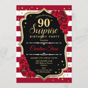 Invitation Surprise 90e anniversaire - Noir Blanc Rouge