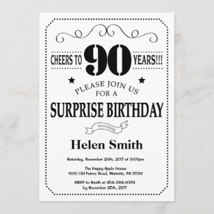 Invitation surprise 90e anniversaire Noir et blanc