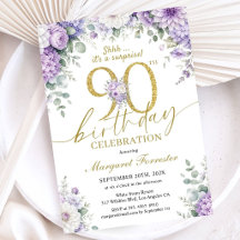 Surprise 90e anniversaire or violet floral élégant