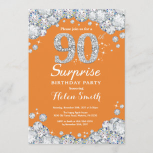 Invitation Surprise 90e anniversaire Orange et Silver Diamond