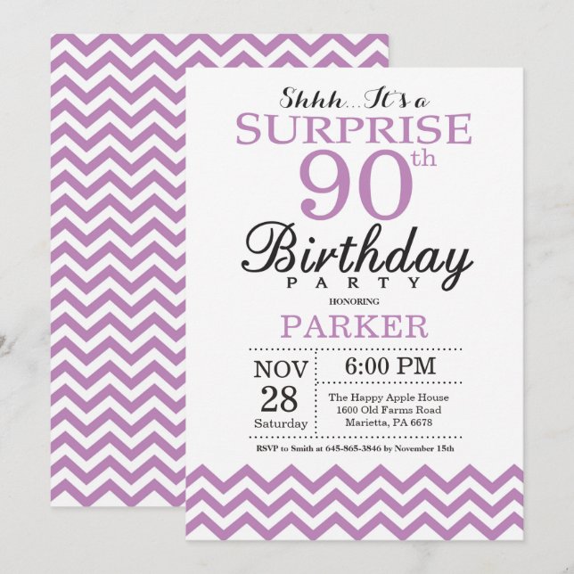 Invitation surprise 90e anniversaire Parties scint (Devant / Derrière)