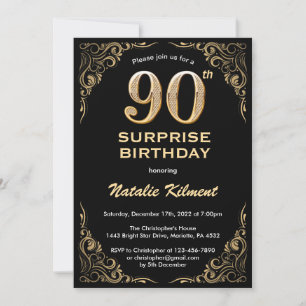 Invitation Surprise 90e anniversaire Parties scintillant noir