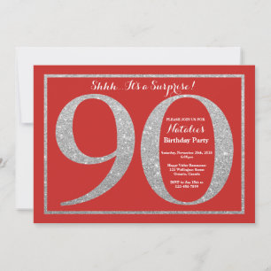 Invitation Surprise 90e anniversaire Parties scintillant roug